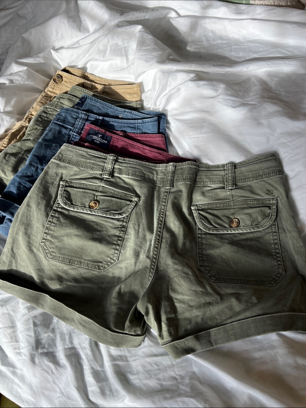 5 Pair American Eagle Outfitters Women's Shorts - Olive, Burgundy, Blue, Tan - Picture 3 of 6